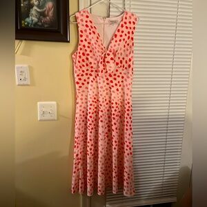 BCBGeneration Pink and Red Spotted Midi Dress, Size 12